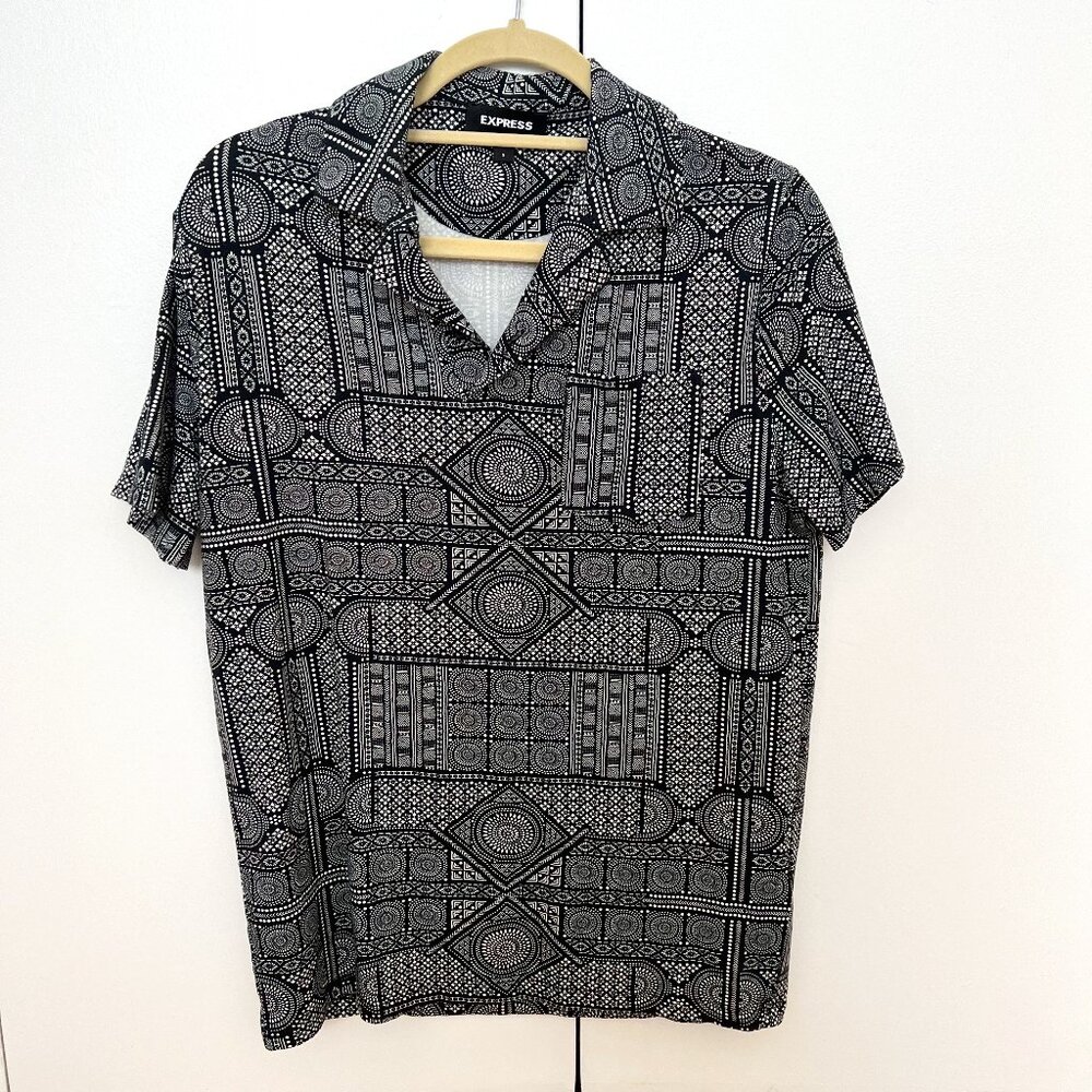 Express Men's Black & White Bandana Print Polo